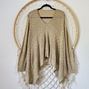 Romeo & Juliete Couture Pointelle Knit Asymmetrical Lagenlook Poncho Sweater